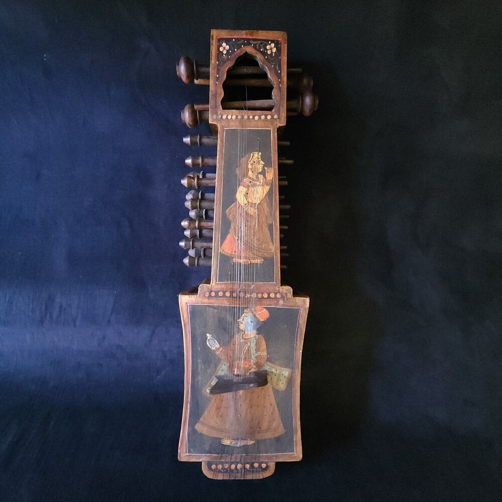 Antique Hand-Carved Sindhi Indian Sarangi Stringed Bowed Folk Instrument Vintage